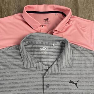 (Lot of 2) Golf Performance Polos Men's Large Puma Bundle Gray + Pink Stretch